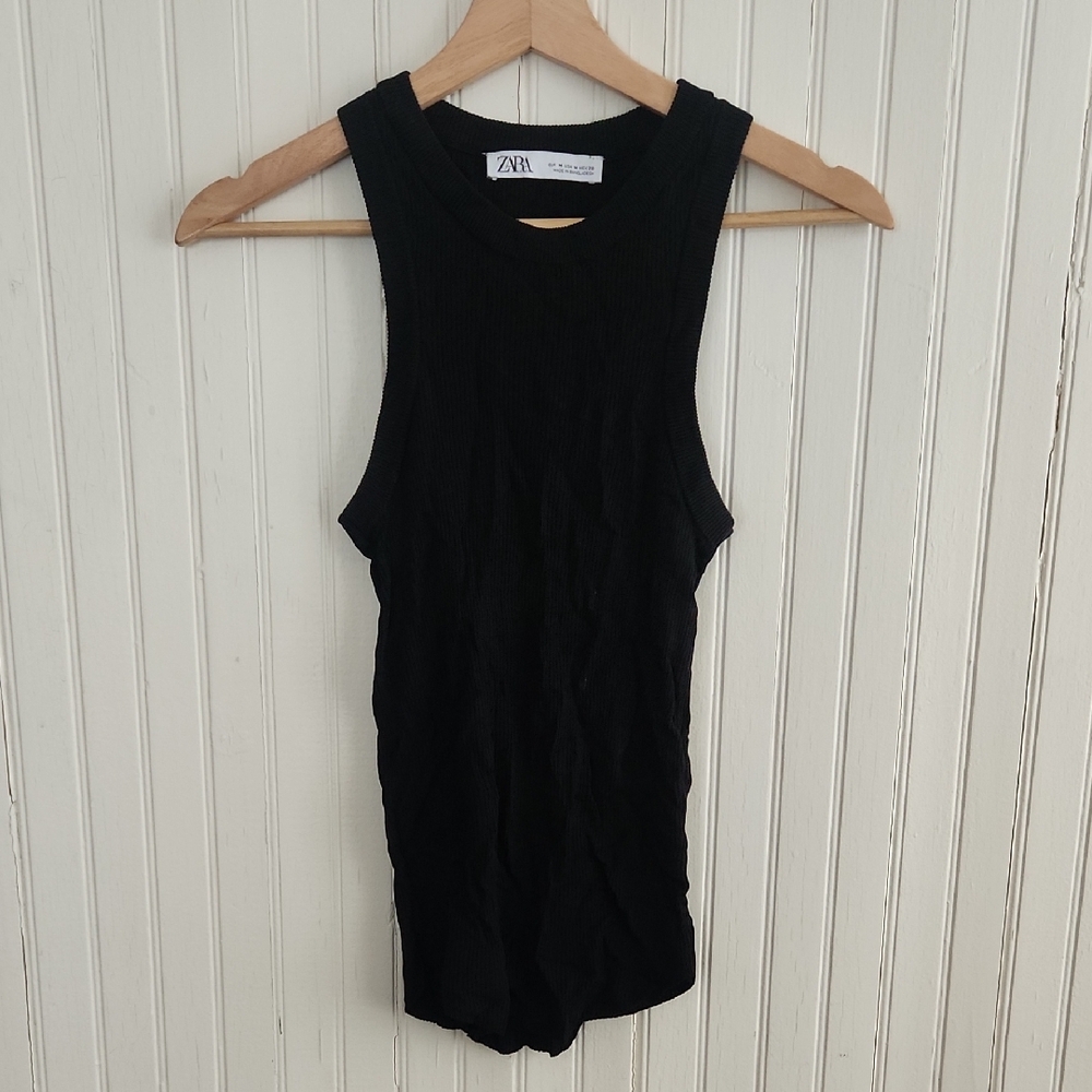 Zara Classic‎ Ribbed Black Tank Top